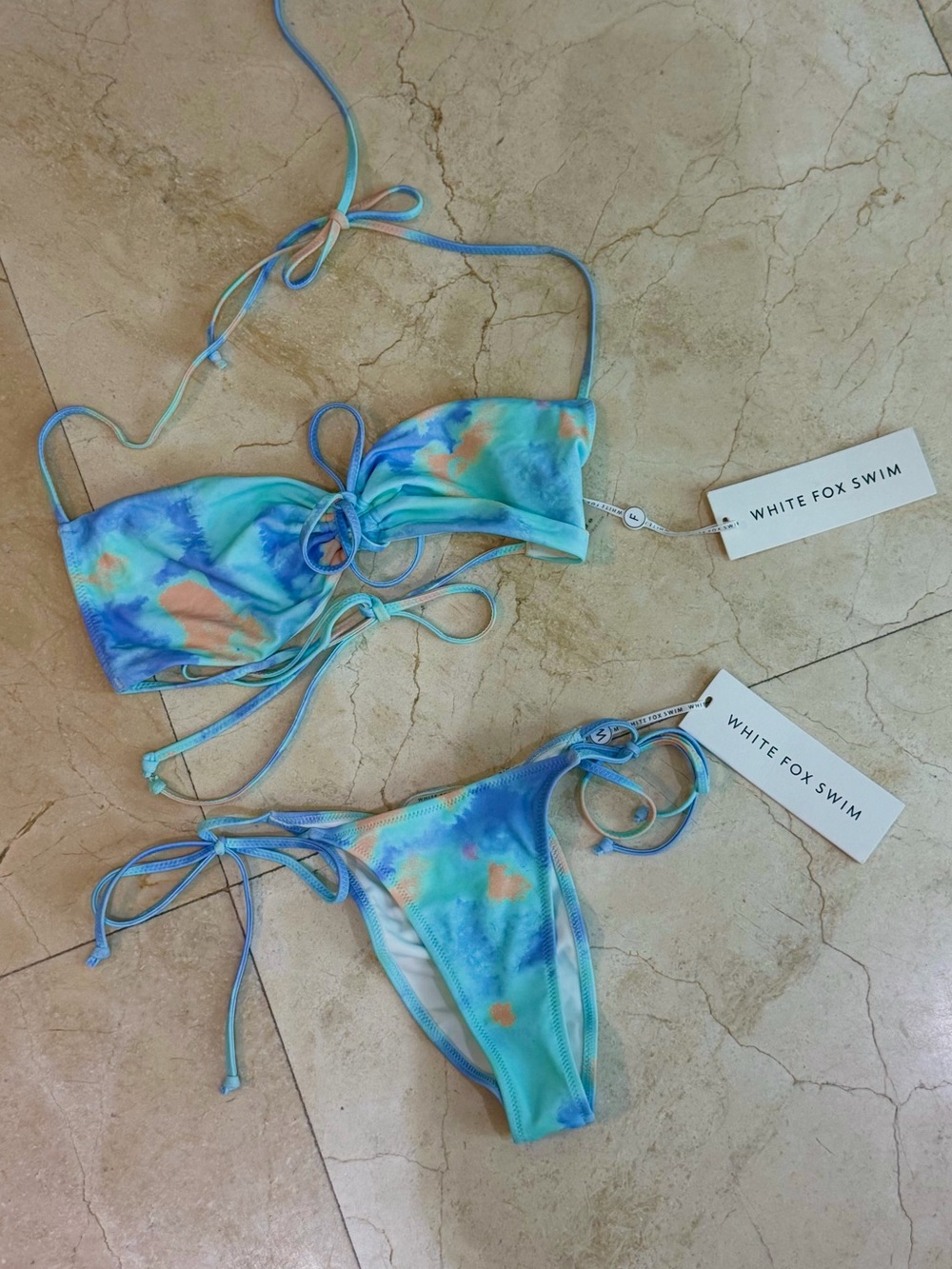 White Fox Boutique Aqua Tie-Dye Bikini Set